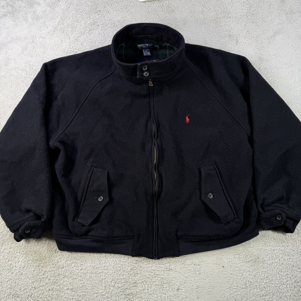Vintage Polo Ralph Lauren Jacket Mens 2XL Black Wool Harrington Plaid Lined